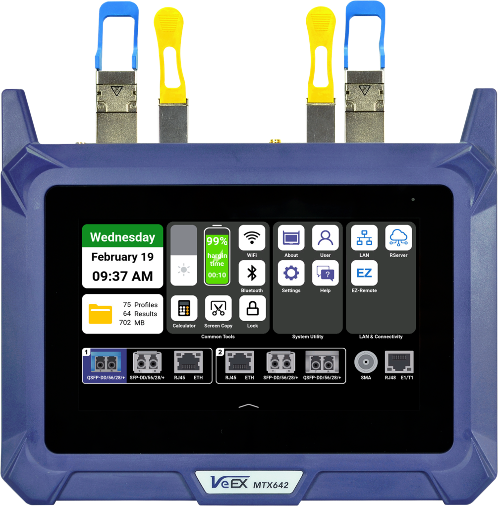 Affichage de l'interface du Testeur Transmission 400 Gigabit Ethernet MTX642 lors d'un test