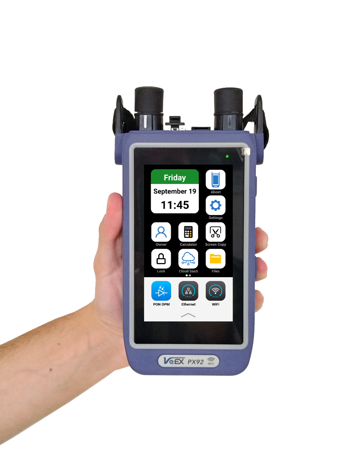 Testeur PX92 de Netelyx utilisé pour mesurer la performance des liens fibre optique dans un réseau FTTH