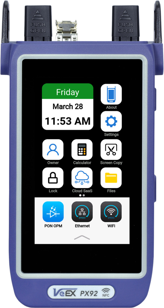 Illustration de l'interface moderne de l'analyseur de réseaux PON PX92